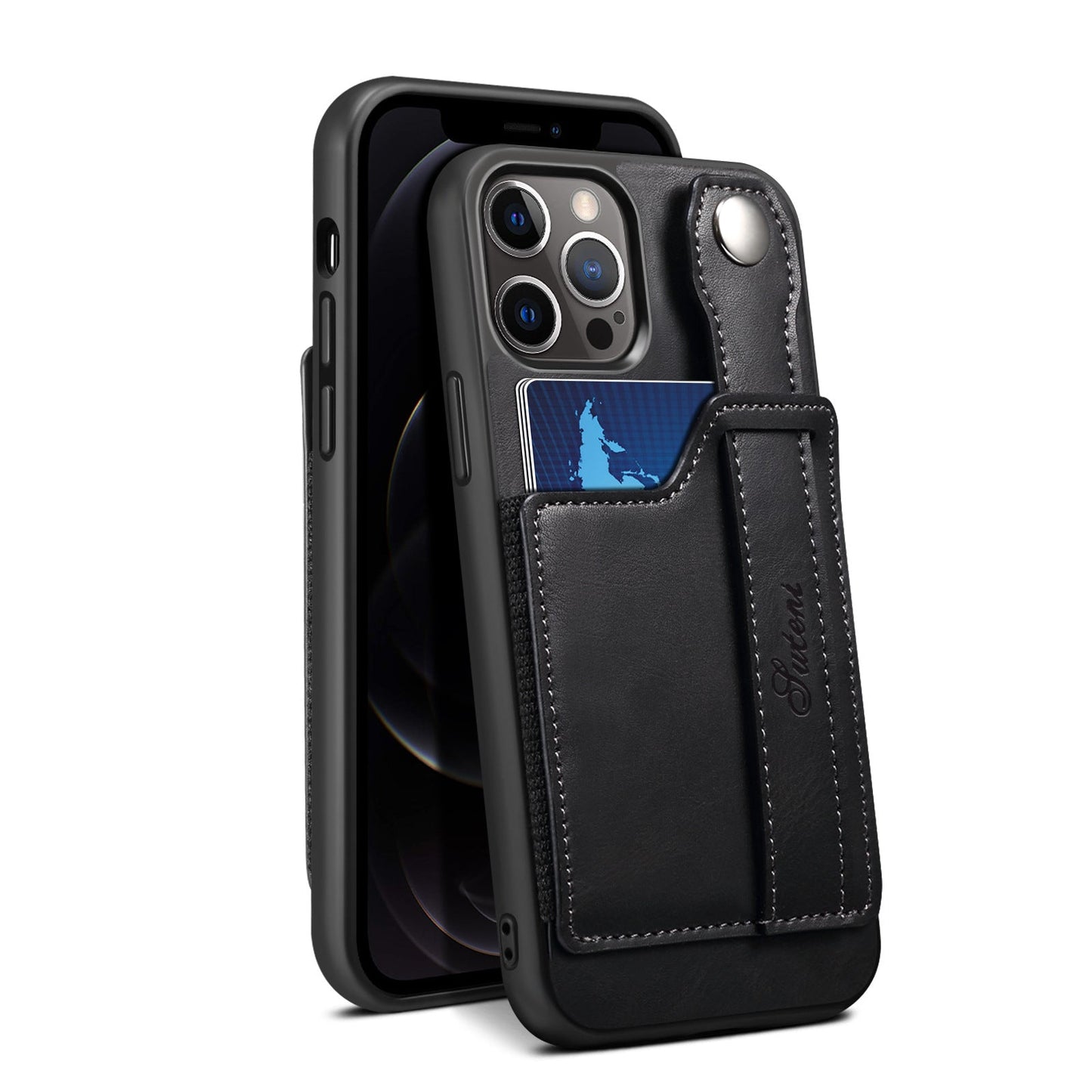 For iPhone 14ProMax Mobile Phone Case Apple iPhone 14Pro Plug-In Card Leather Case Wrist With Back Cover Type Protective Case