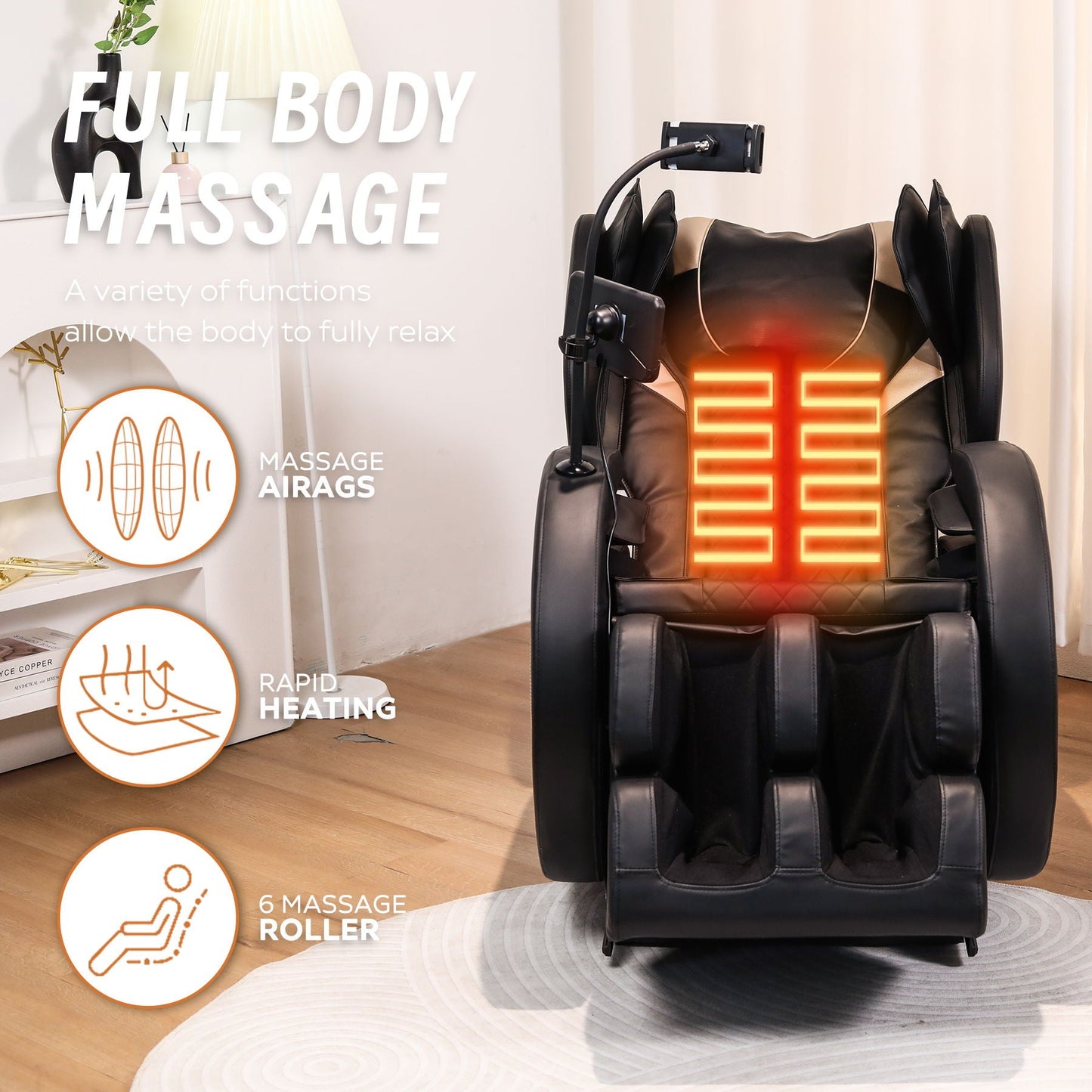 Automatic Massage Chair Recliner With Zero Gravity And Full Body Air Pressure - Black