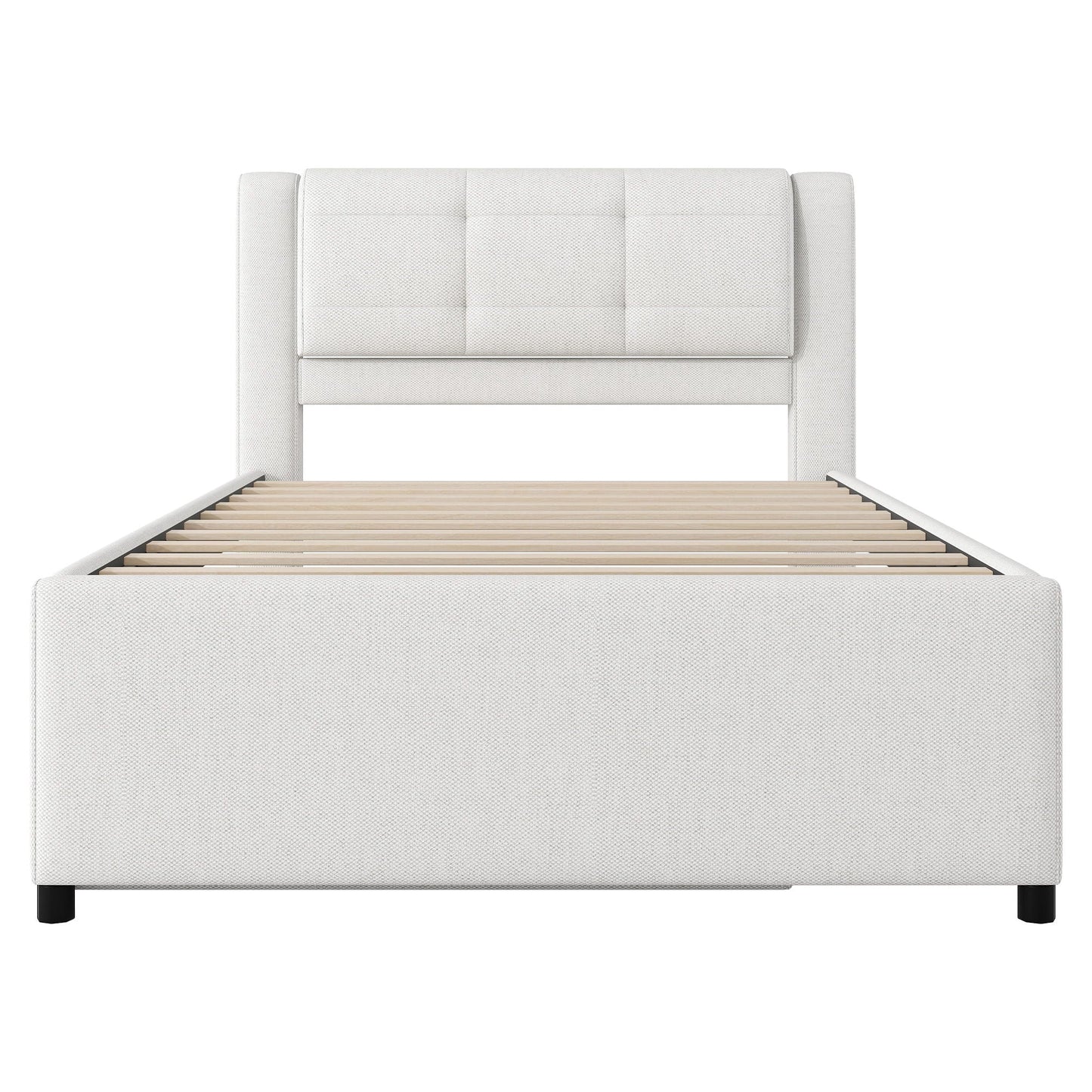 Upholstery Platform Bed With Trundle, Trundle Can Be Flat Or Erected