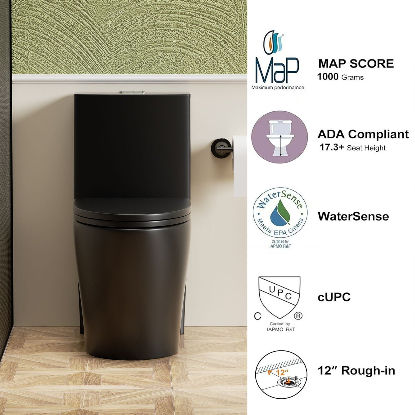 1 Piece Toilet With Tornado Flush, Dual Flush, And ADA Height Comfort Chair