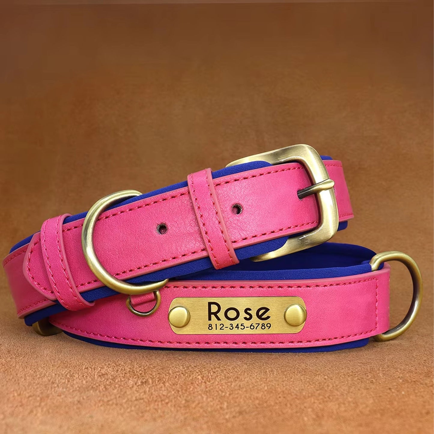 Personalized Dog Collar, Custom Engraved PU Leather Dog Collars, Free Engraving ID Tag Nameplate For Small Medium Large Dogs - C1515
