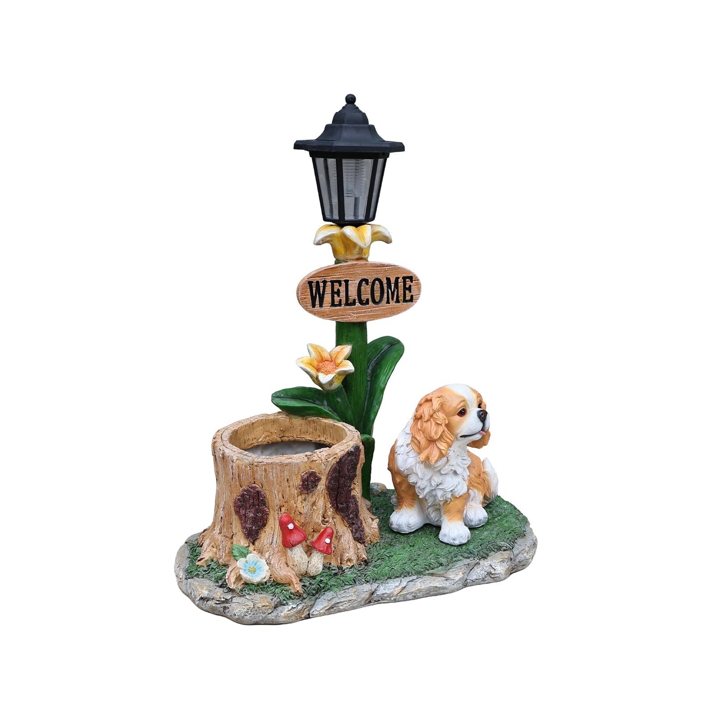 Sitting Dog Solar Lantern Planter Statue