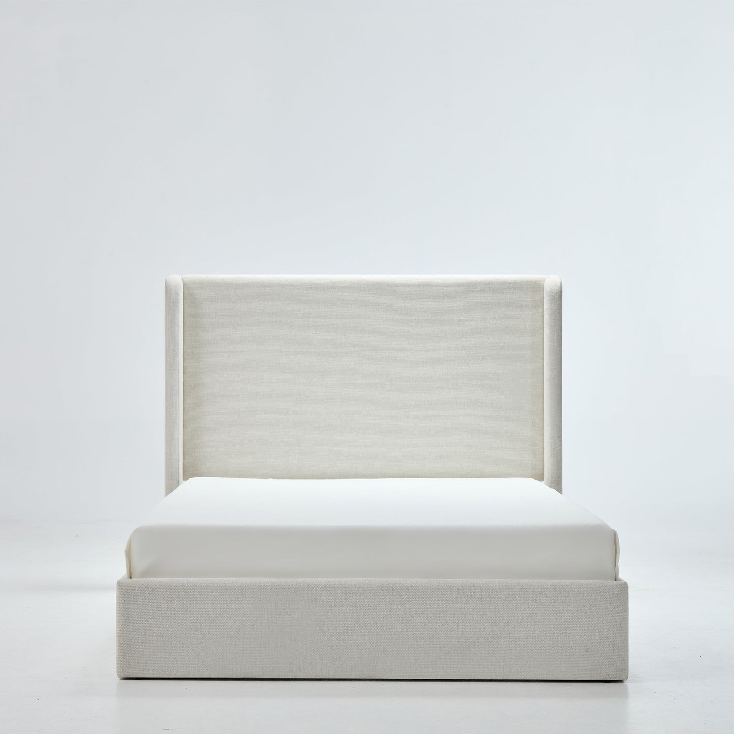 Caron Upholstered Wingback Bed with 52.3' High Headboard in Ivory Canvas Chenille