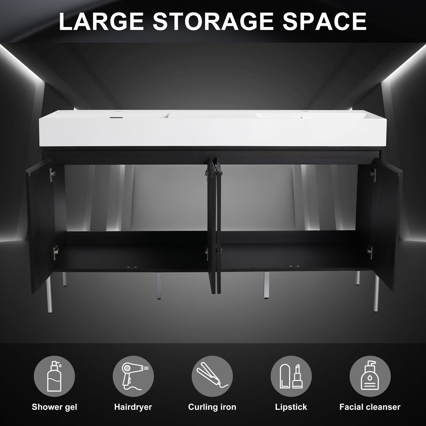 Freestanding Bathroom Vanity With Resin Sink And Storage Cabinet