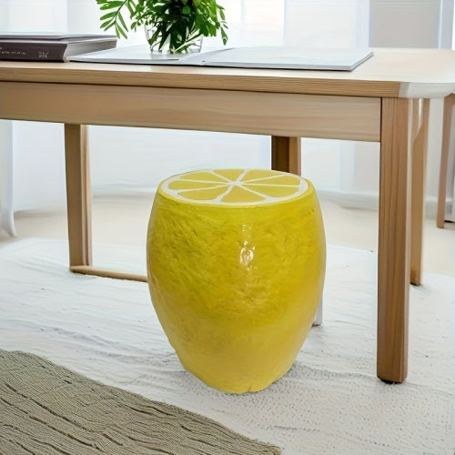 Yellow Lemon Fruit Stool, 14" Oversized Resin Stool