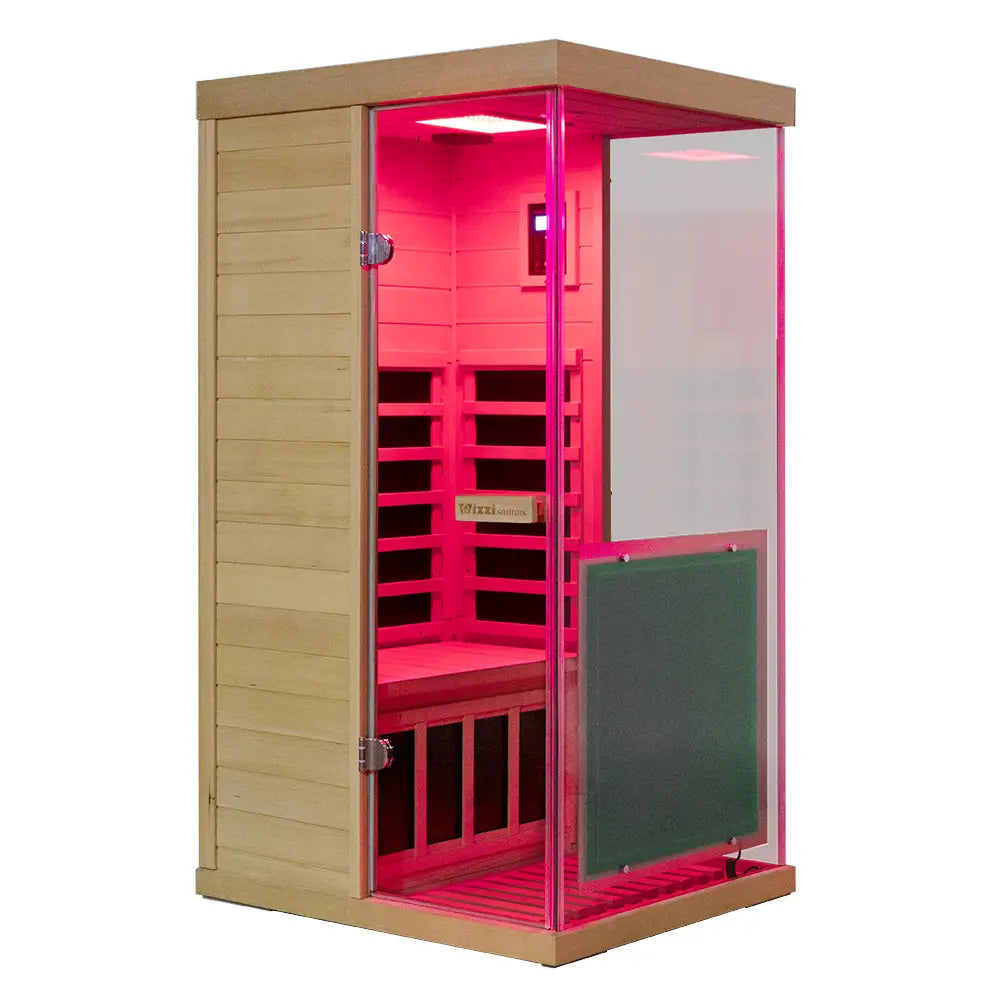 Wizzisauna 909MX Mini 1 Person Infrared Sauna 3 Sides Large Glass Panels