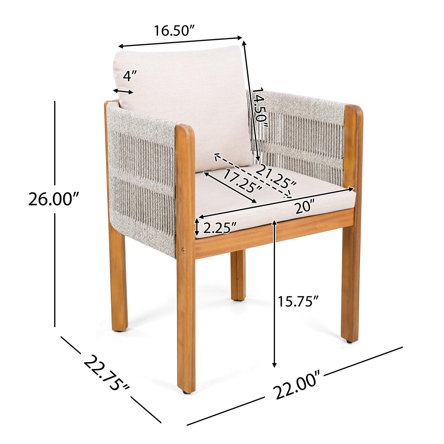 Acacia Wood Outdoor Dining Chairs 2-Pack with Beige Cushions