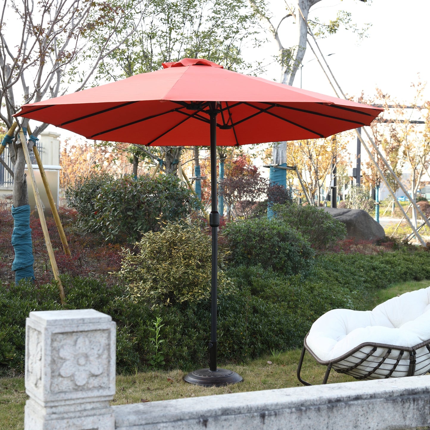 14.8 Ft Double Sided Outdoor Umbrella Rectangular Large with Crank (Orange)