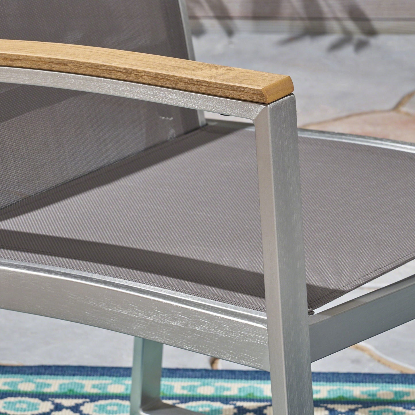 Poetic Outdoor Dining Chair with Faux Wood Arms and Aluminum Frame (Set of 2)