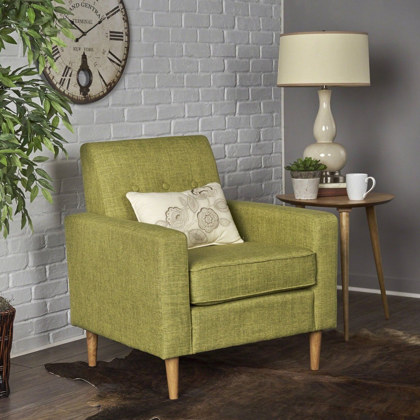 Nebulize Upholstered Fabric Club Chair With Button Tufted And Square Off Arm And Back