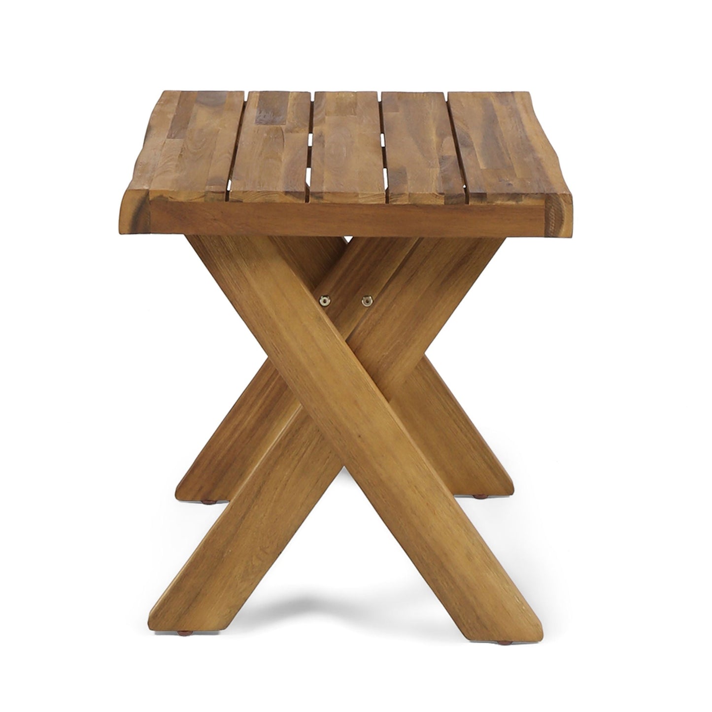 Passion Outdoor Side Table With Cross Base and Slatted Top - Teak