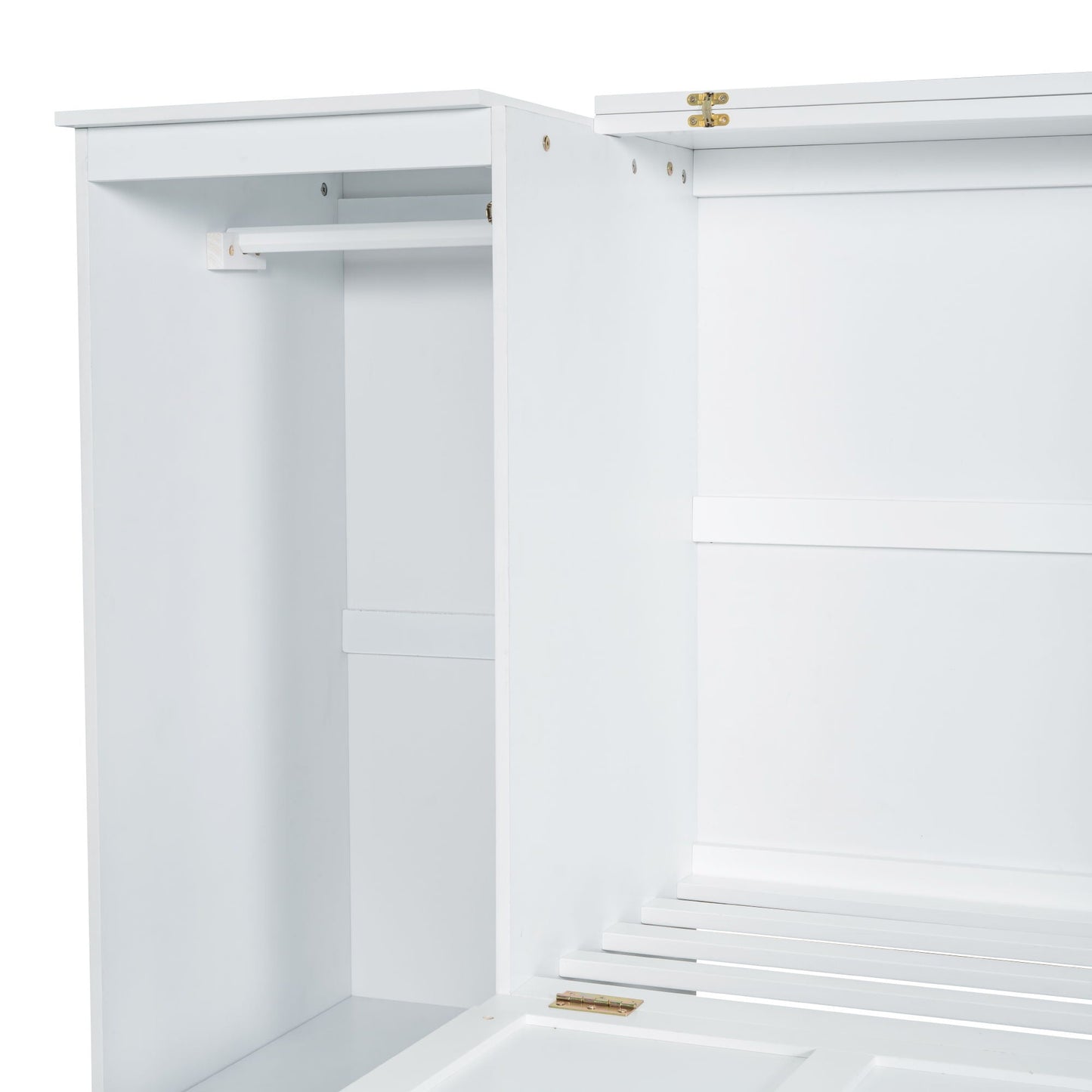 Twin Size Murphy Bed With Bedside Shelves And Wardrobe - White