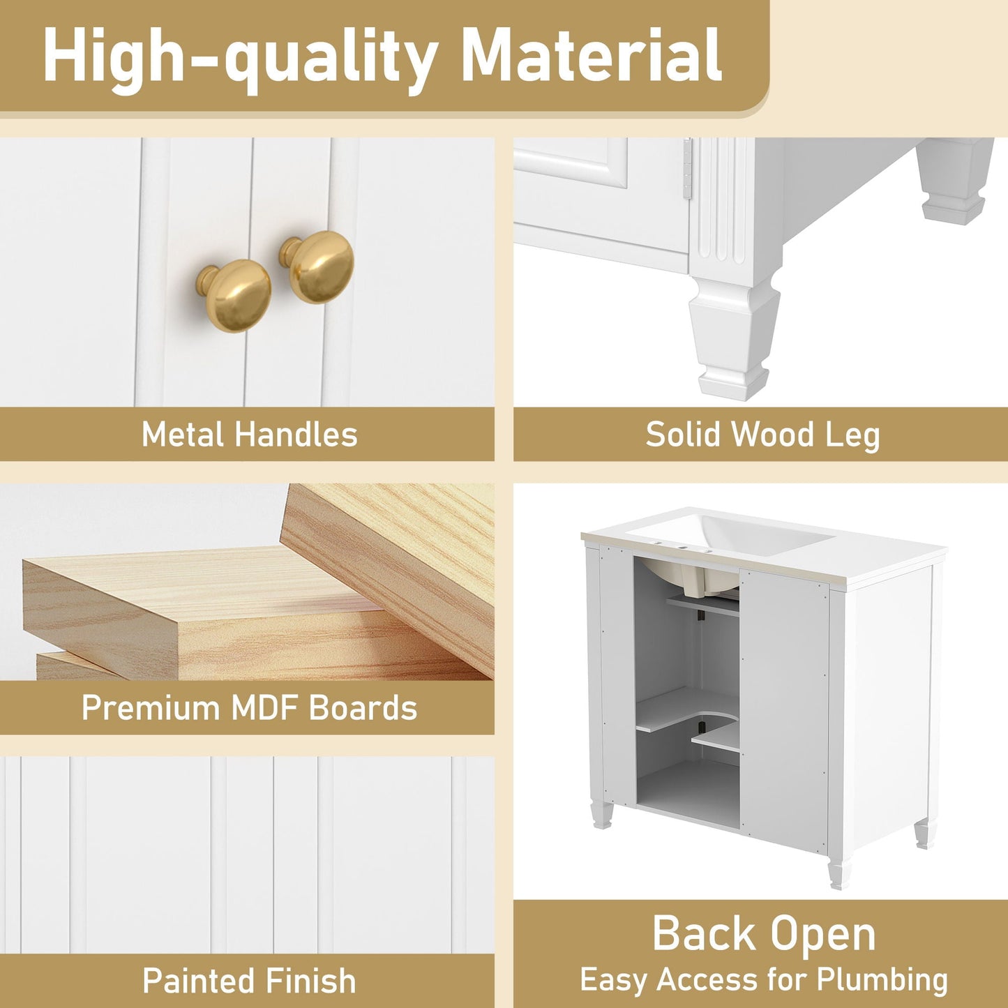 Modern Bathroom Vanity With Ceramic Sink, Freestanding