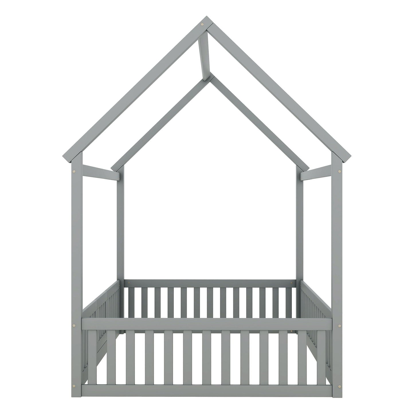 Wood House Bed With Fence And Door