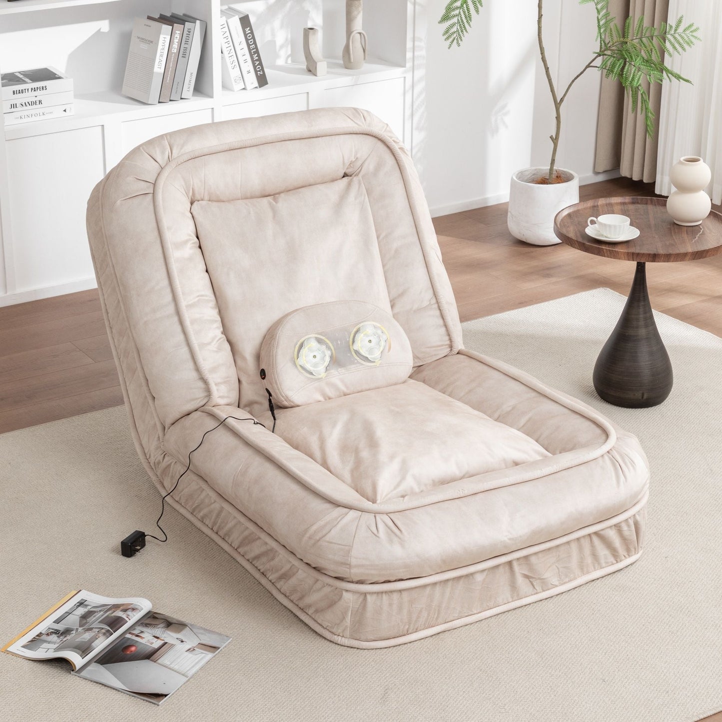 Upholstered Human Dog Bed And Pets, Bean Bag Floor Sofa With Massage Pillow, 5 Adjustable Positions & 2 Soft Pillows