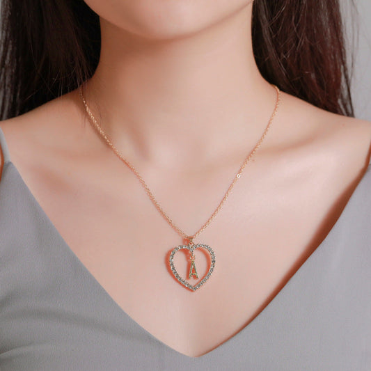 Womens Stylish & Minimalist Diamond-Encrusted 26-Letter Heart Pendant Necklace