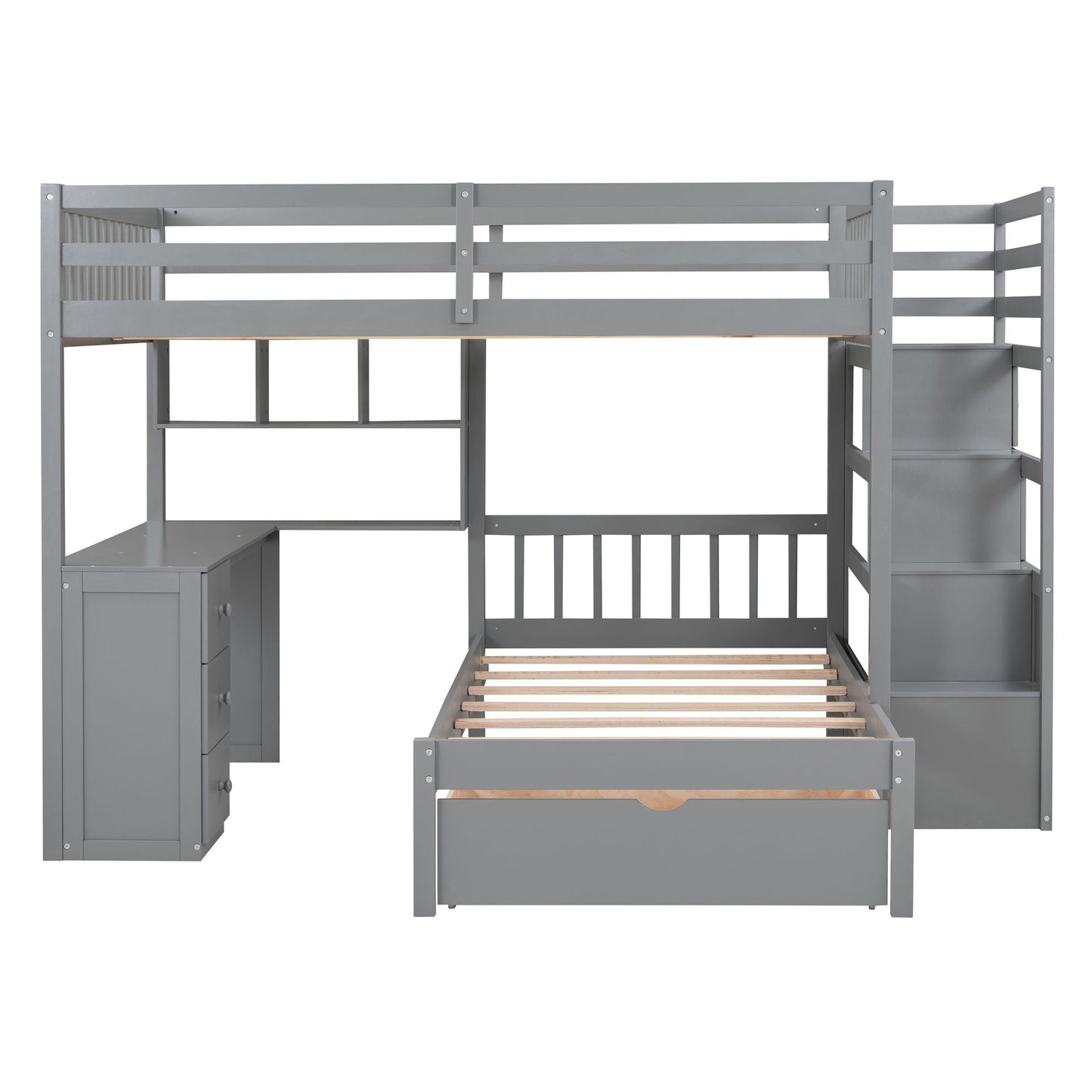 Bunk Bed With Desk, Drawers And Shelves