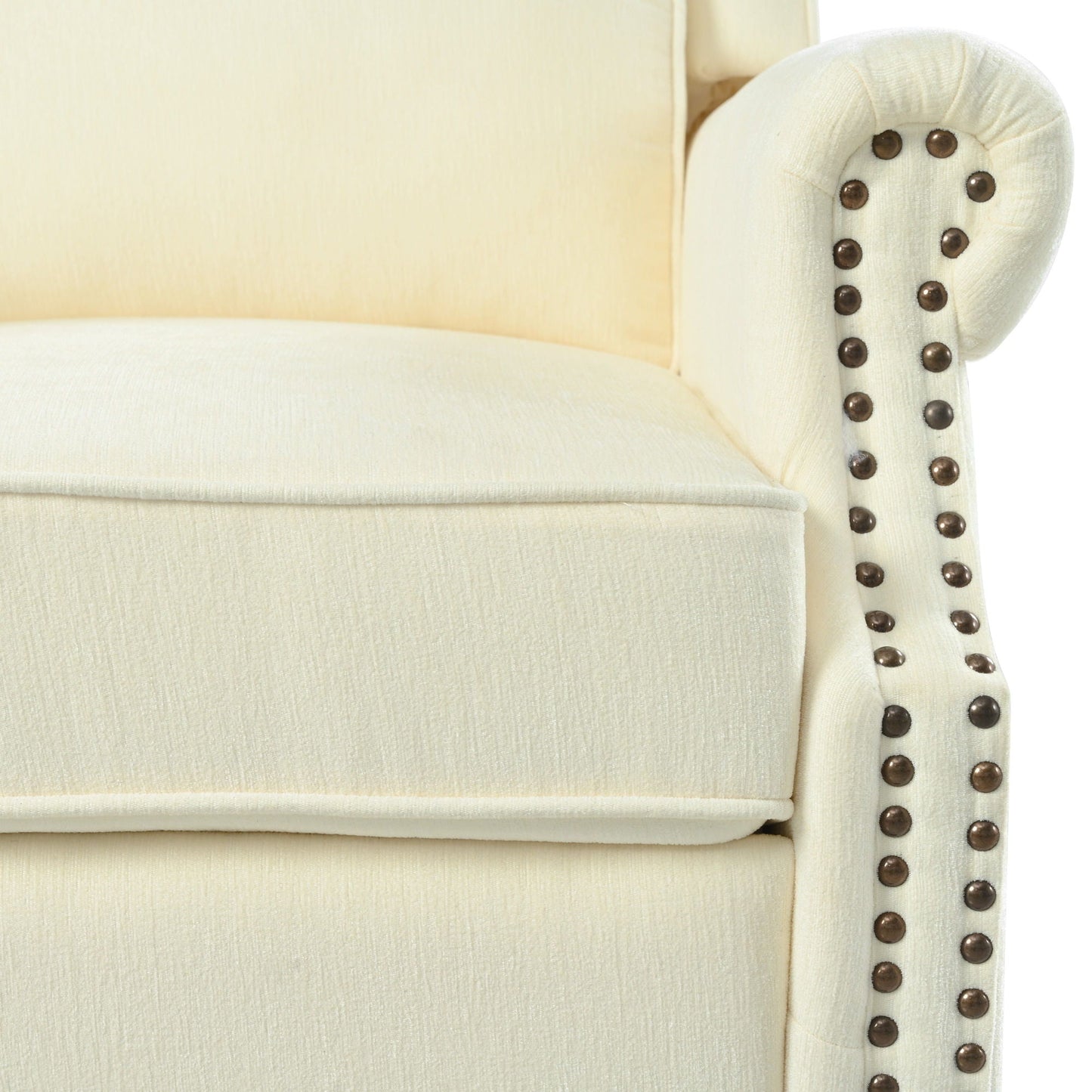 Push Back Recliner Chair Upholstered With Classic Wing Back And Solid Gourd-Shaped Legs