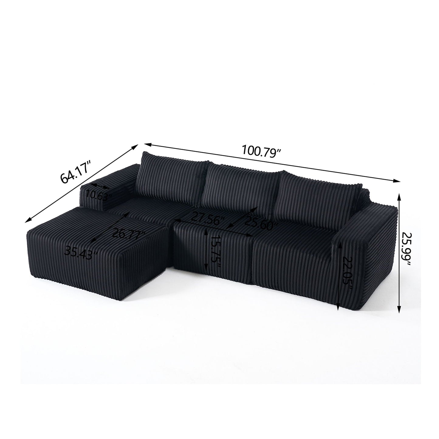 L-Shape Modern Minimalist Modular Sectional Sofa with Deep Seats