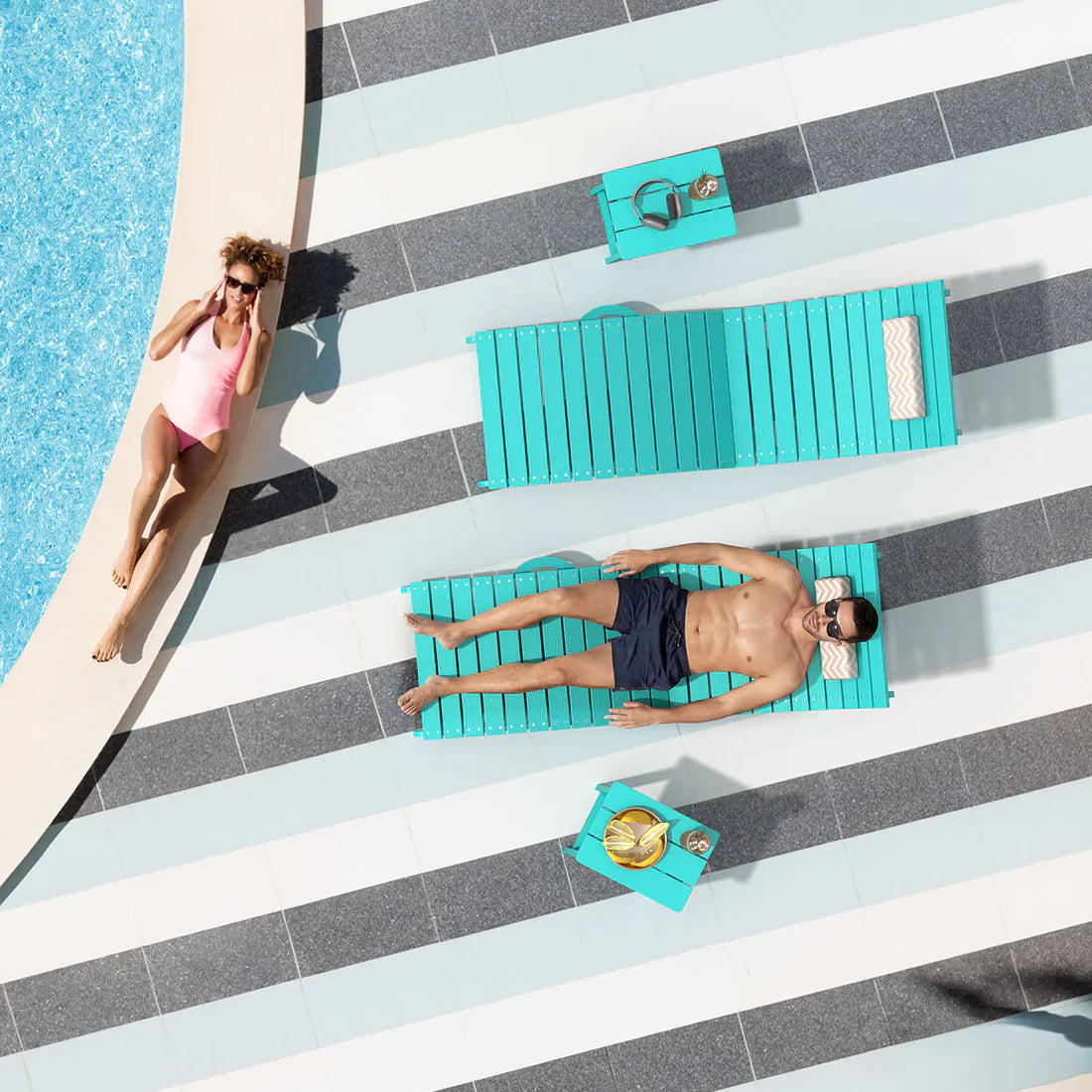 AquaCurve™ AquaWave Pre-Assembled Folding Pool Lounge Chair for Tanning Ledge
