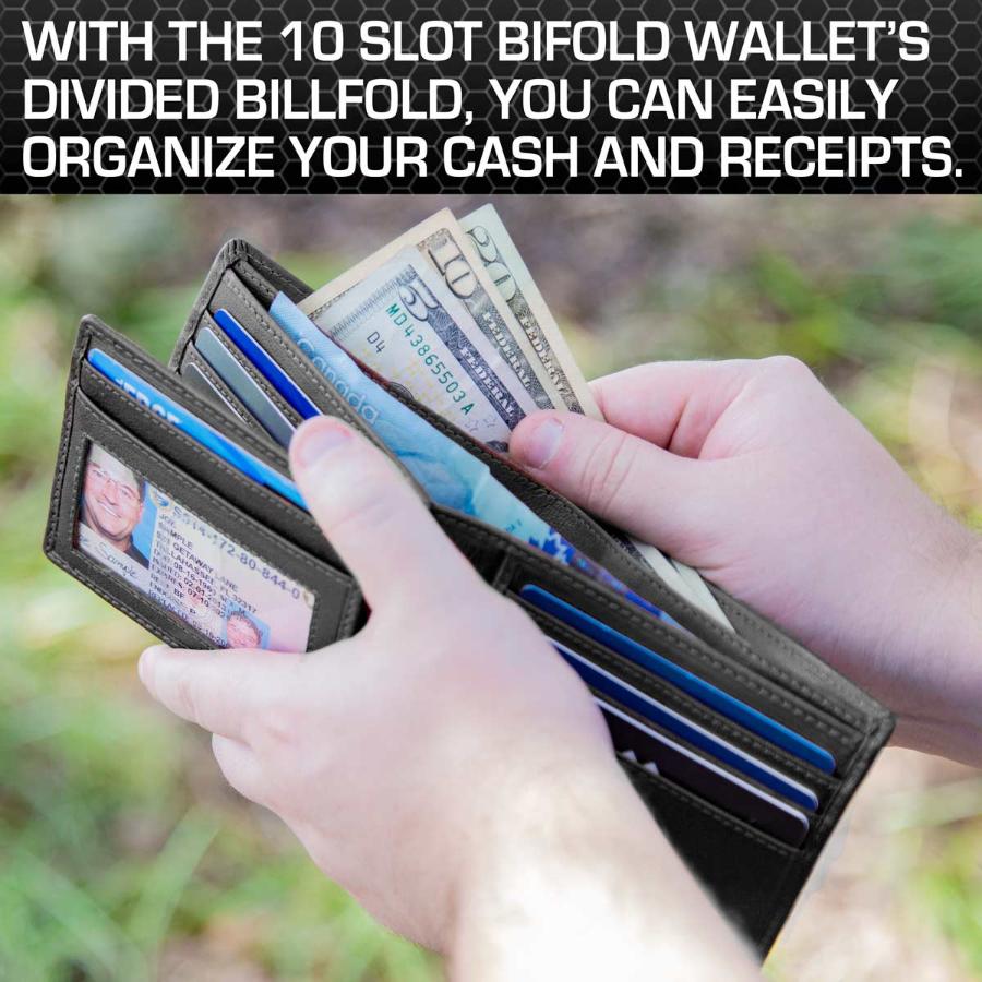 Mens RFID 10 Slot Bifold Wallet with ID Window