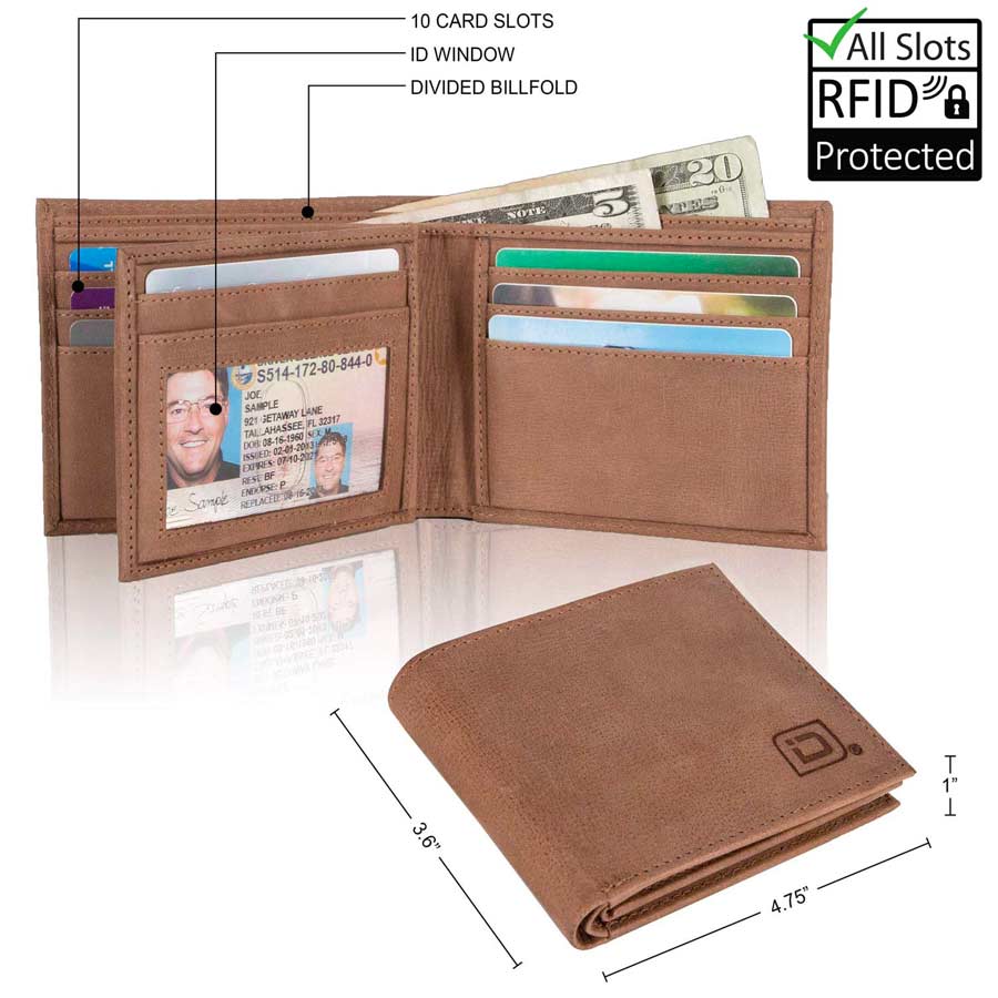 Mens RFID 10 Slot Bifold Wallet with ID Window