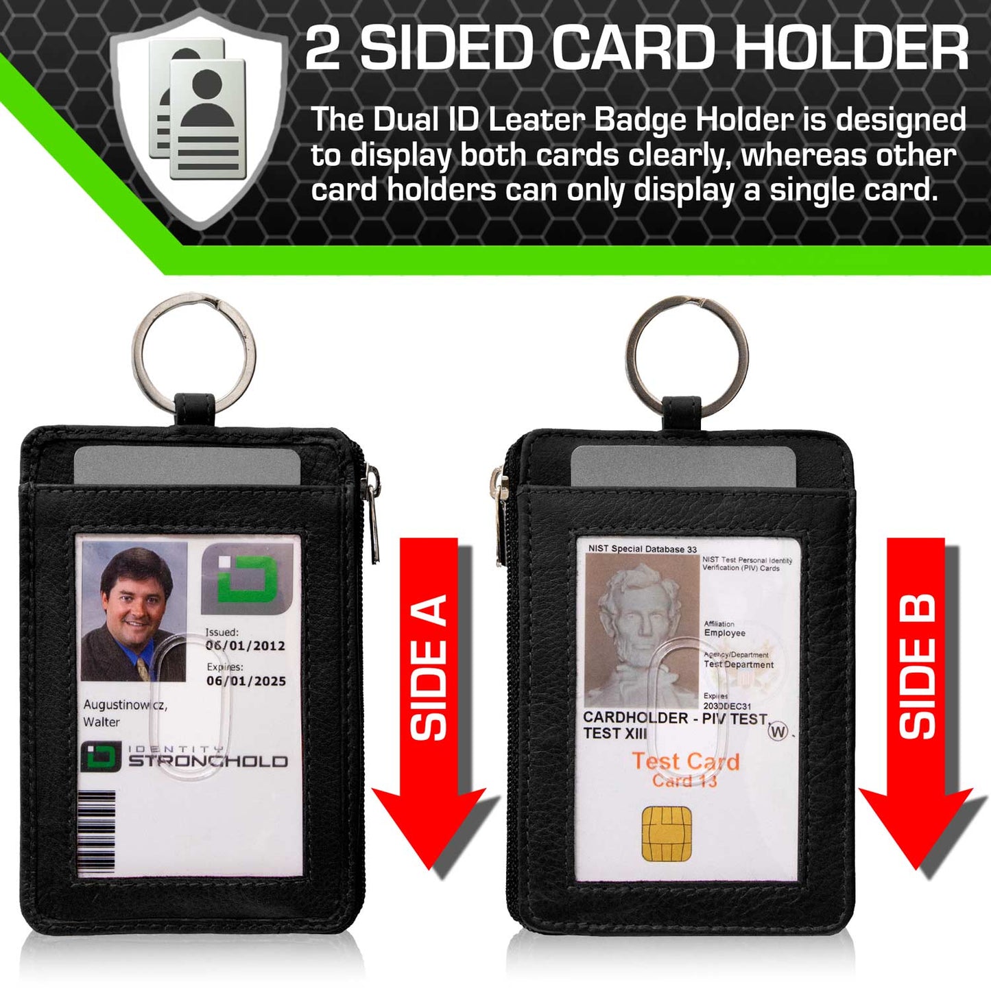 RFID Wallet Dual Portrait ID Leather Badge Holder