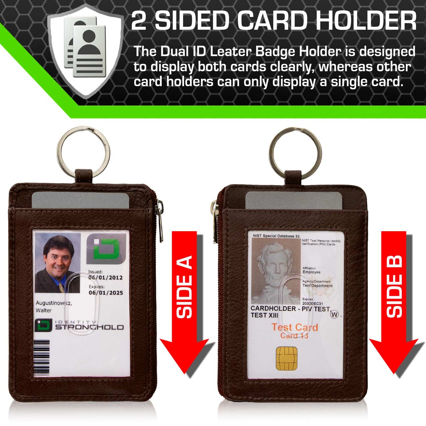 RFID Wallet Dual Portrait ID Leather Badge Holder