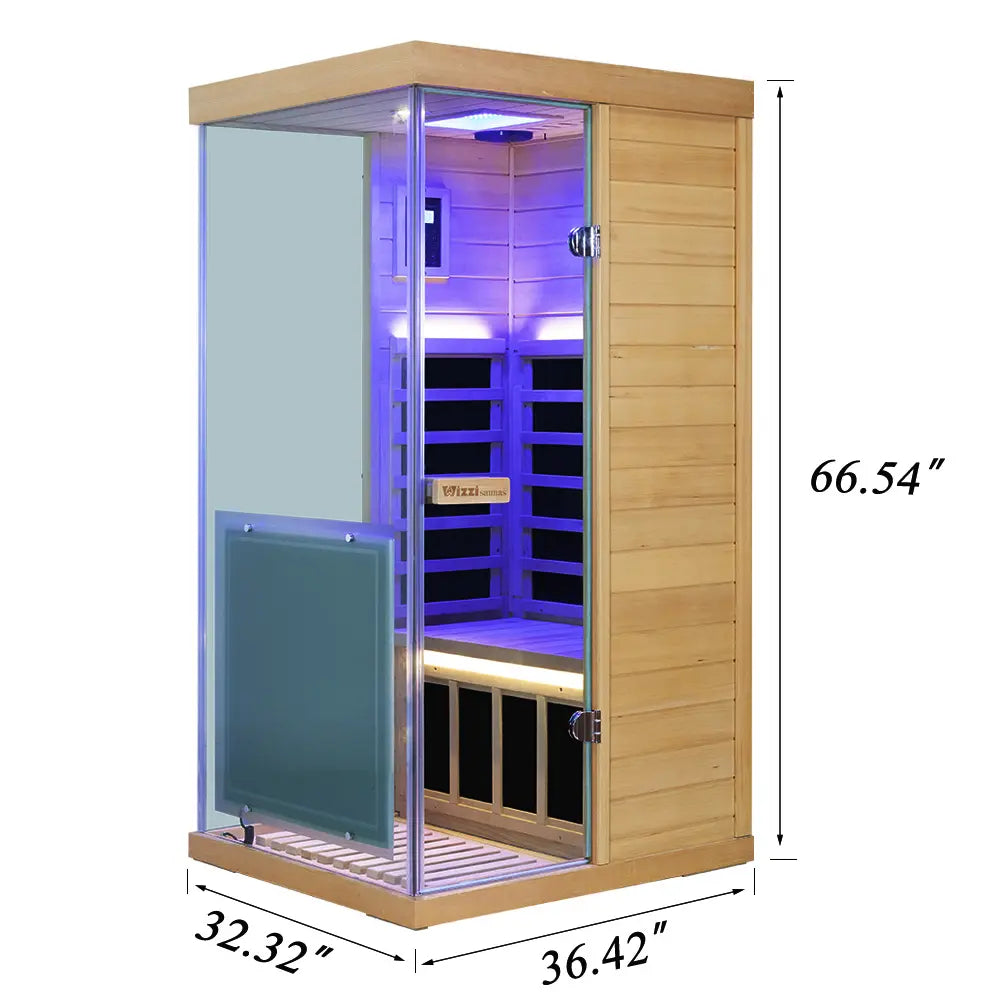 Wizzisauna 909MX Mini 1 Person Infrared Sauna 3 Sides Large Glass Panels