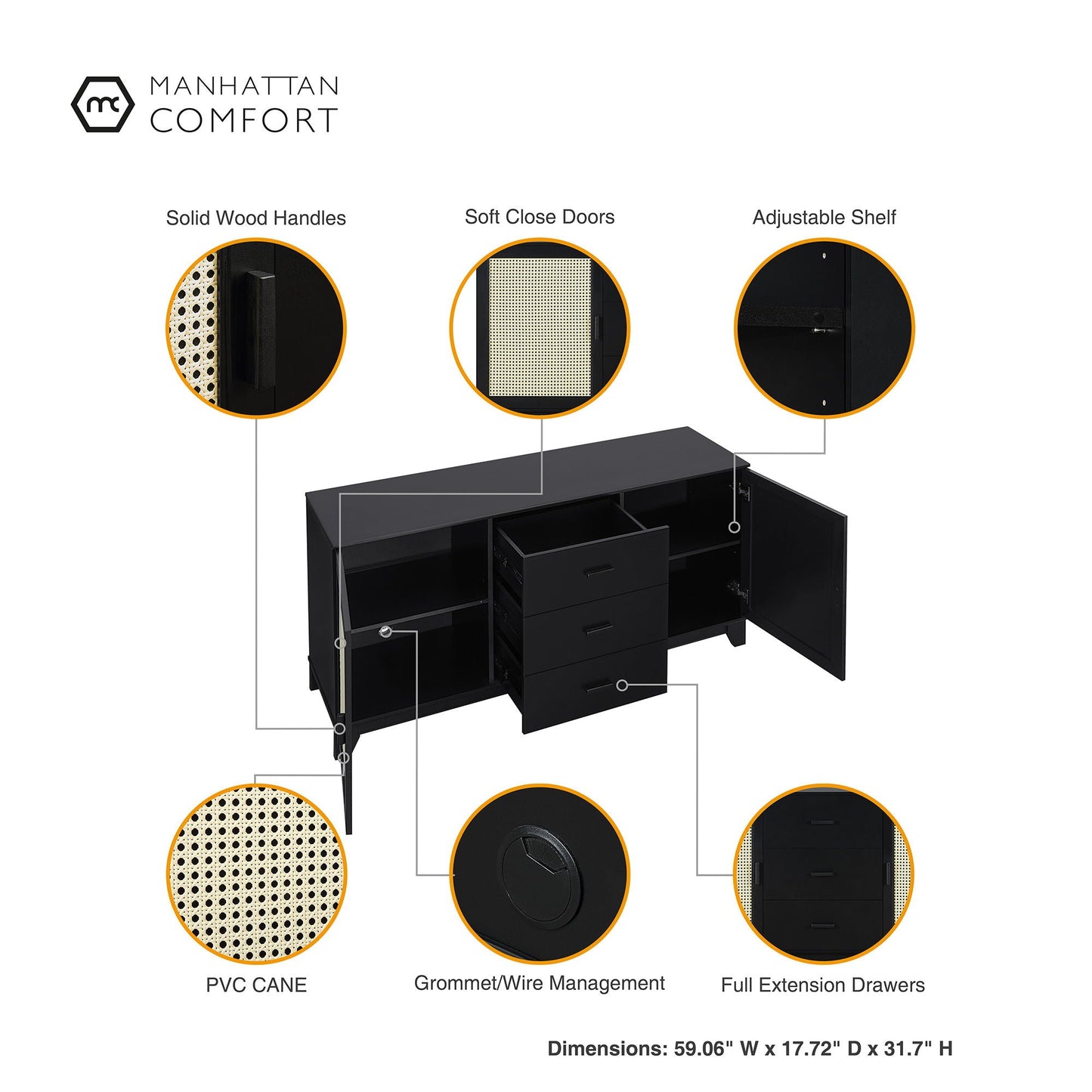 Sheridan - Modern Cane Design Sideboard