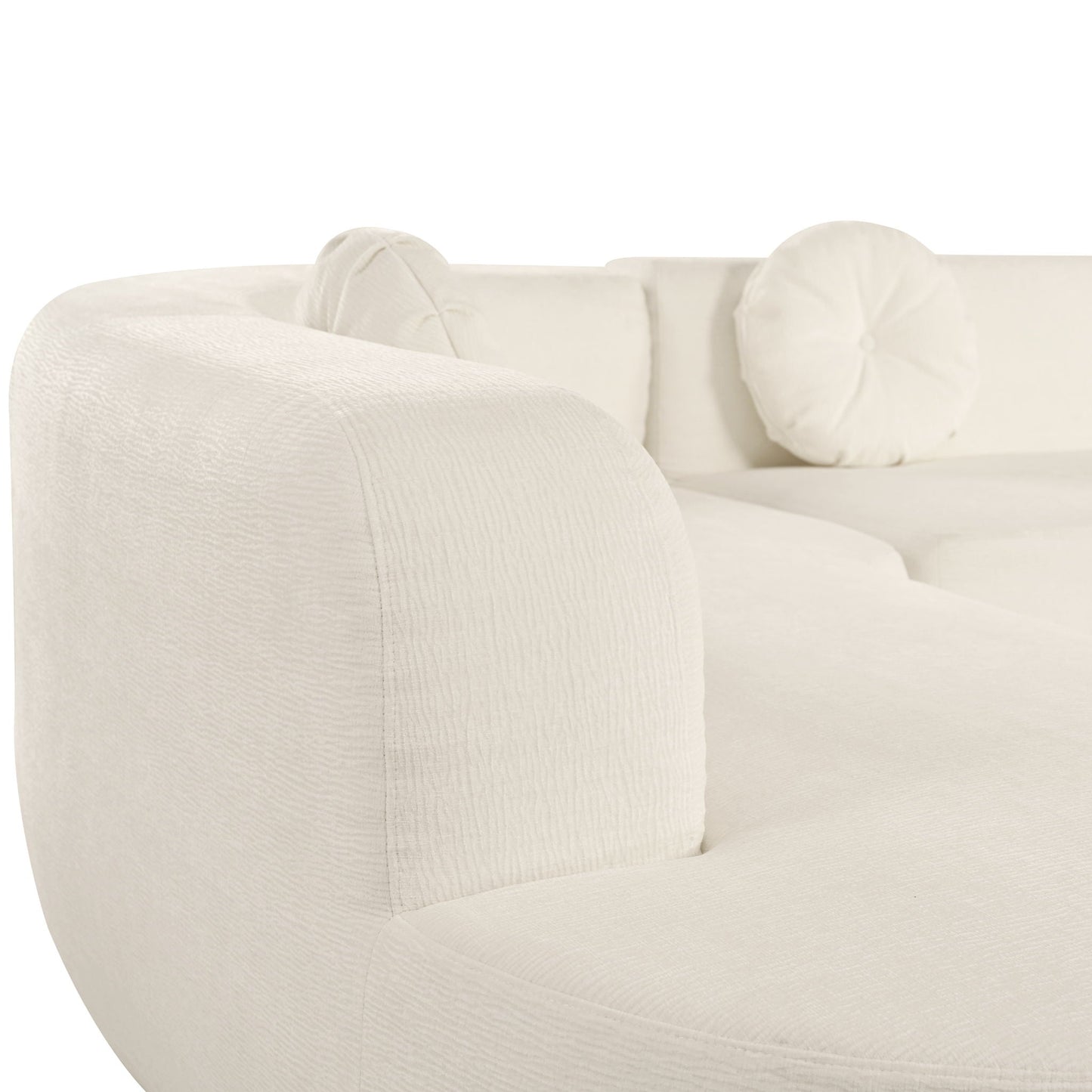 Extra Large Sectional Sofa Soft Fabric Upholstery, Elegant Curved Design With 3 Round Cushions, High-Resilience Foam