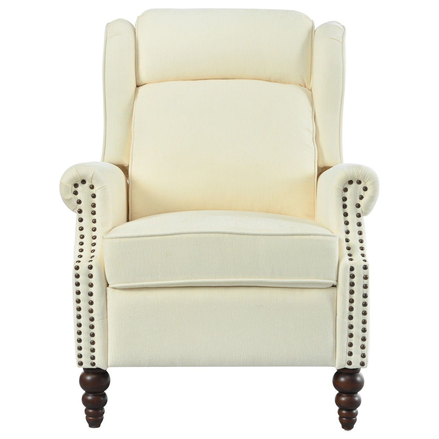Push Back Recliner Chair Upholstered With Classic Wing Back And Solid Gourd-Shaped Legs