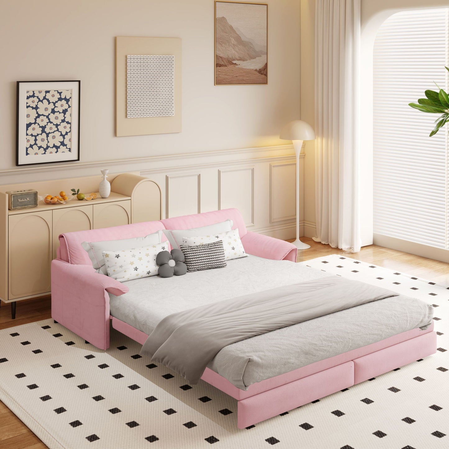 Pull Out 3-in-1 Convertible Sleeper Sofa With Side Storage