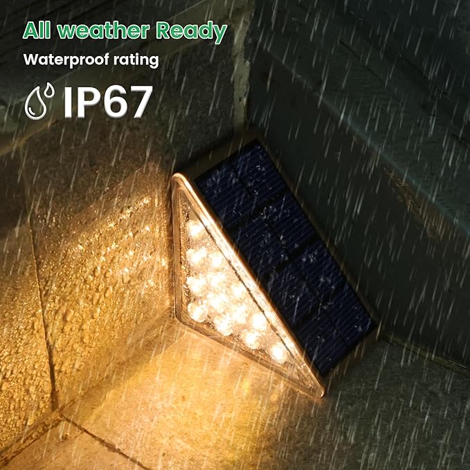 Solar Step Lights for Outside,24pack Solar Stair Lights Outdoor Waterproof IP67,Outdoor Deck Step Lights,Solar Outdoor Lights for Staircase,Patio,Front Step(Warm Brown)…