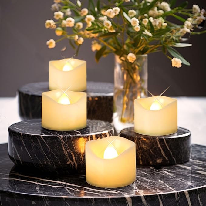 12 Pack Battery Operated Flameless LED Votive Tealight Candles Realistic Flickering Electric Tea Lights Set Bulk Halloween Pumpkin Jack O Lantern Party Wedding Decorations Centerpieces Batteries Incl.