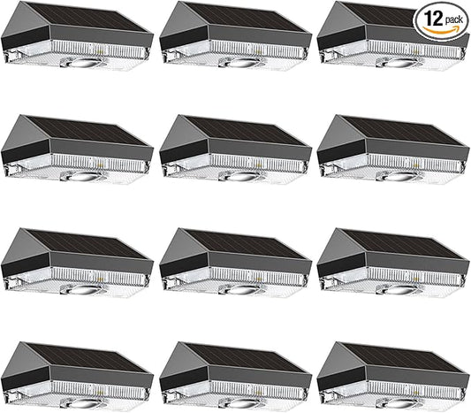 12PK Solar Fence Lights Outdoor - 3000/4000/6000K&RGB 6 Color, Dusk to Dawn Fence Lights Solar Powered, IP65 Waterproof Solar Light Outdoor for Backyard/Railing/Step/Patio/Wall
