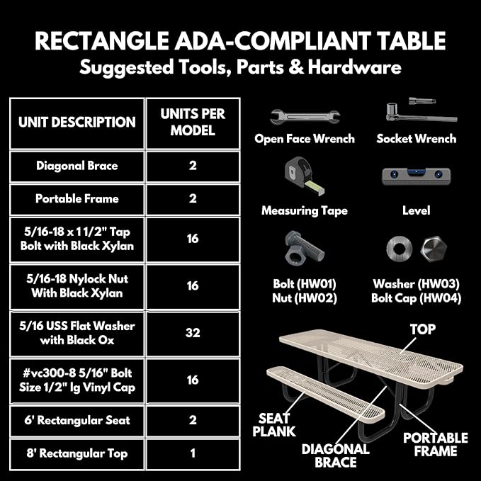 T8H2-P-TXTDBL Heavy Duty Rectangular Portable Picnic Table Handicap Accessible on Both Ends, 8 Ft, Textured Dark Blue, Made in America