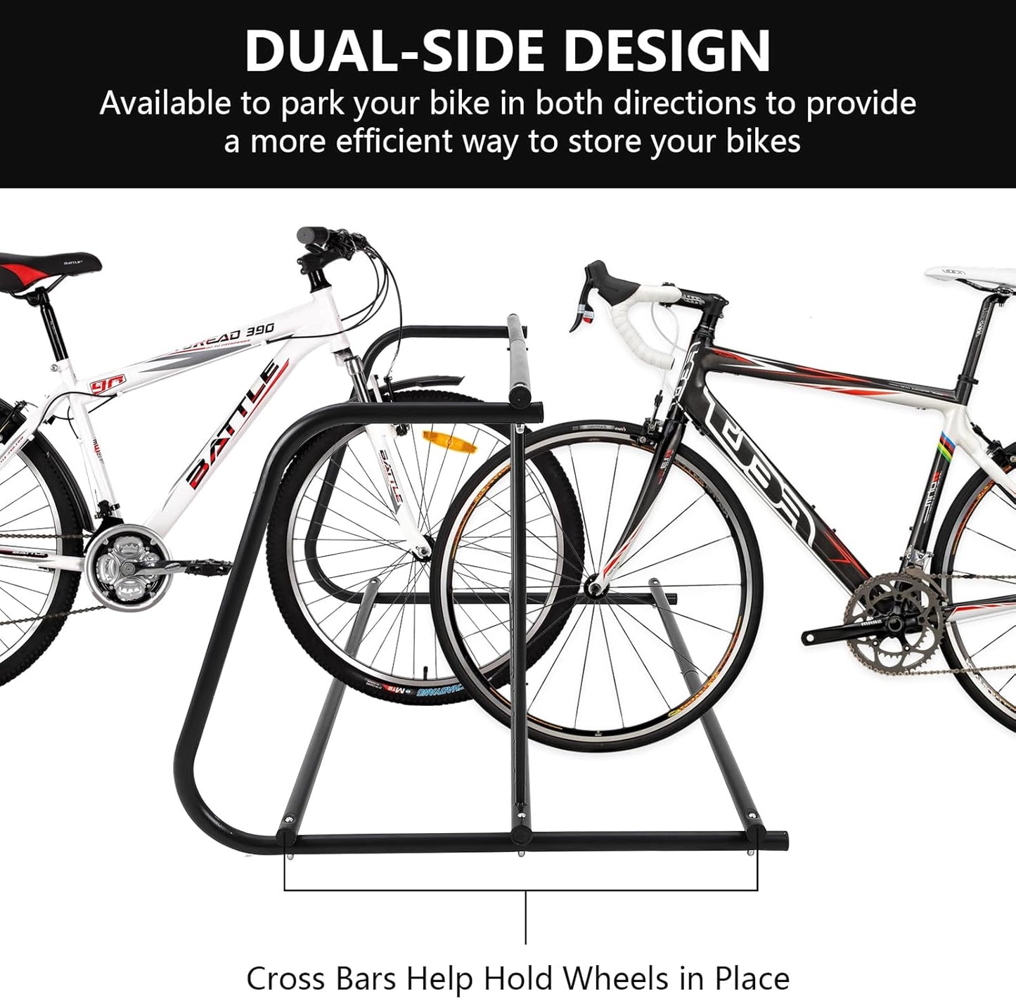 10-Bike Commercial Floor Rack, Heavy Duty Powder-Coated Steel Grid Organizer, Freestanding Double-Sided Storage for Garages/Storefronts/Schools