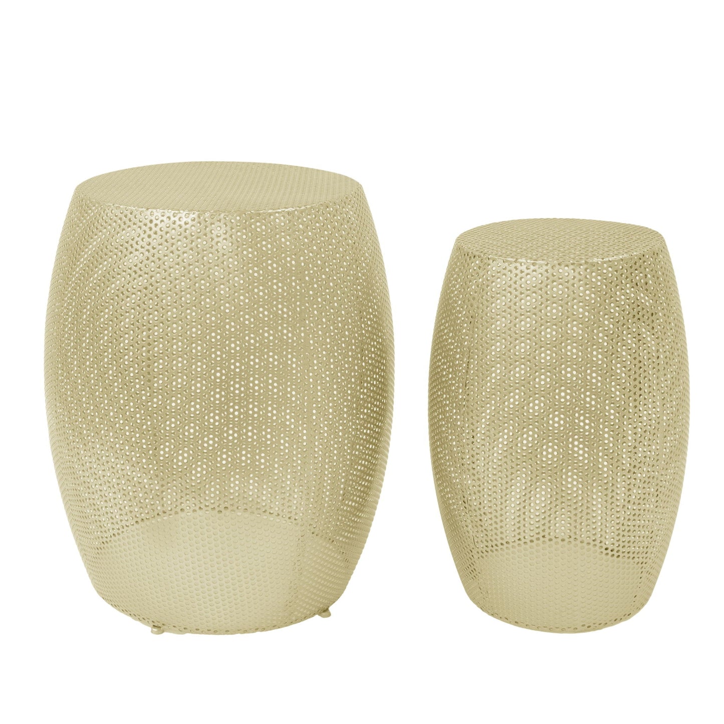 Modern Round Metal Hollow Side Table Set With Openwork Design - Gold