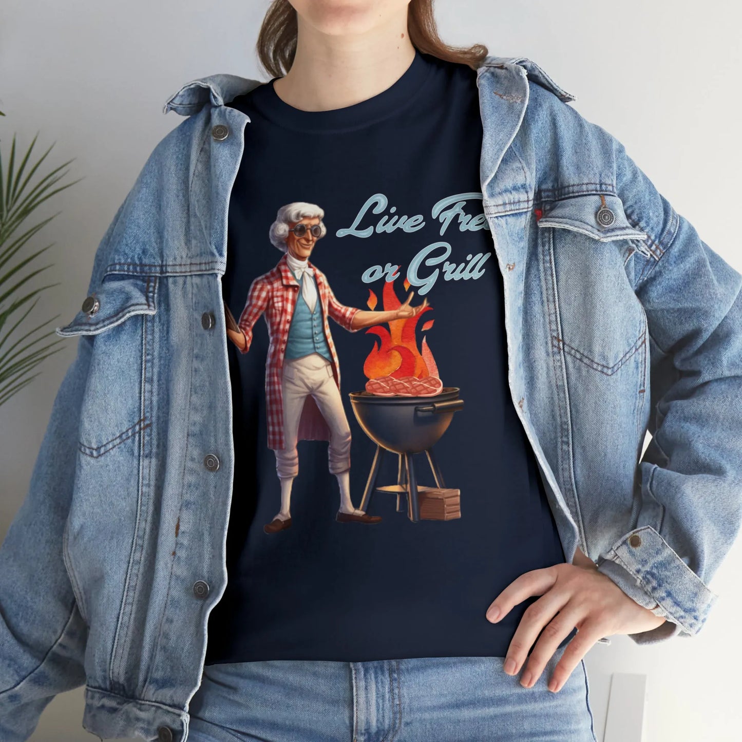 Thomas Jefferson Live Free or Grill Unisex Heavy Cotton Tee