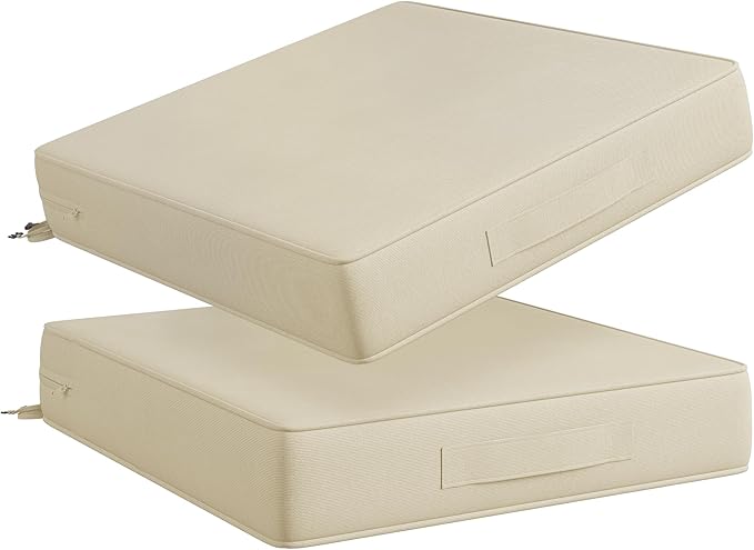 Codi Outdoor Cushions for Patio Furniture 24x24 Inch, Waterproof Chair Seat Cushion with Handles & Adjustable Straps, Fade Resistant - Set of 2, Beige