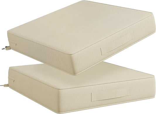 Codi Outdoor Cushions for Patio Furniture 24x24 Inch, Waterproof Chair Seat Cushion with Handles & Adjustable Straps, Fade Resistant - Set of 2, Beige