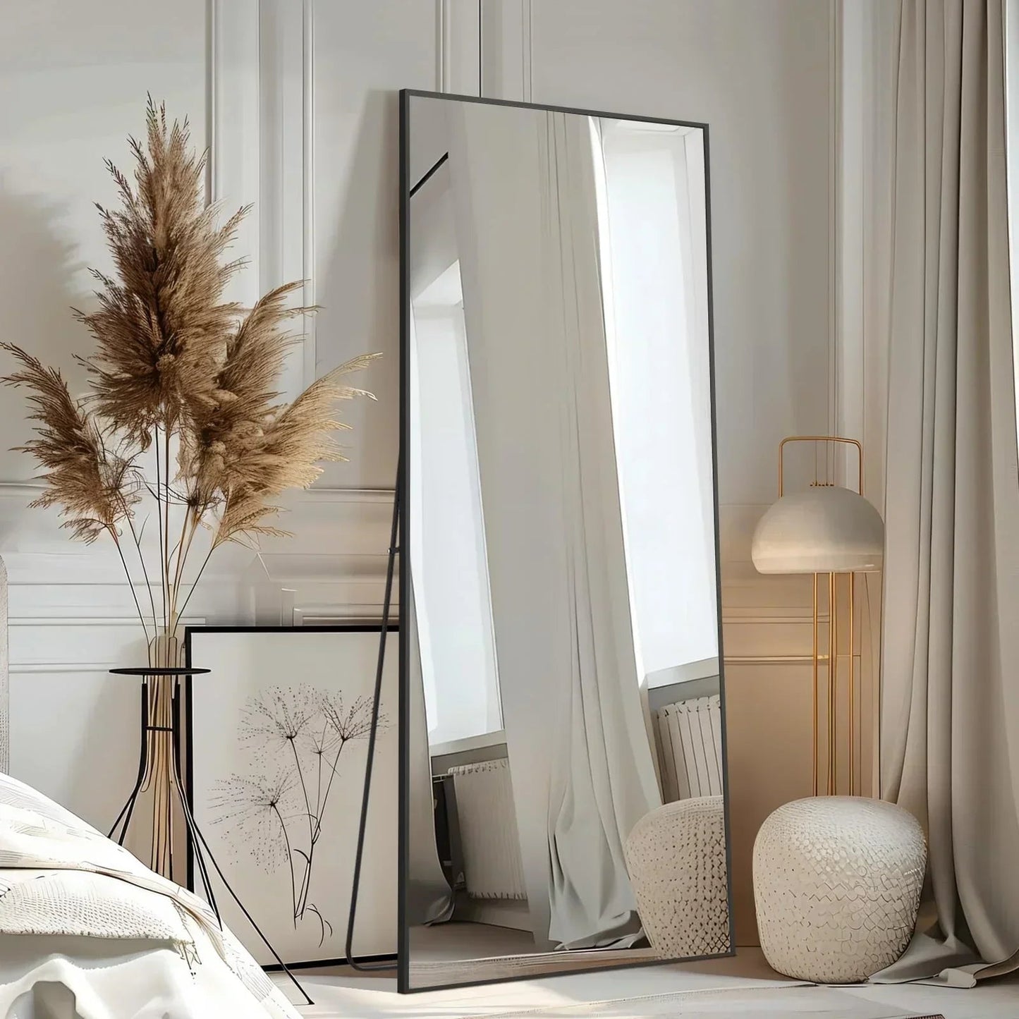 MELOMOIR Oversized Floor Mirror Freestanding, Full Length Mirror for Bedroom Living Room Dressing Room Gym Yoga Hair Salon, Gold Arched Mirror Full Length with Shatterproof Tempered Glass