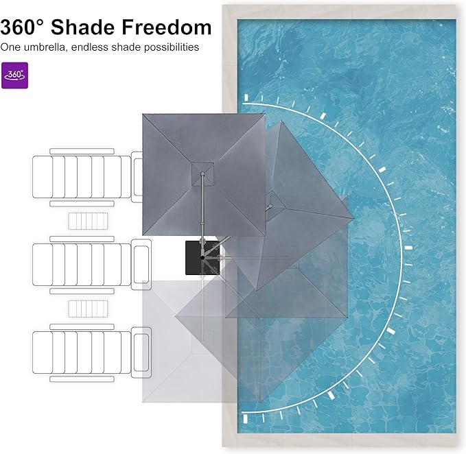 PURPLE LEAF 8 FT Cantilever Patio Umbrella Outdoor Aluminum Offset Square Umbrella with 3 Years Fade Resistance Recycled Fabric and 360-degree Rotation for Deck Pool Garden, Mist Grey