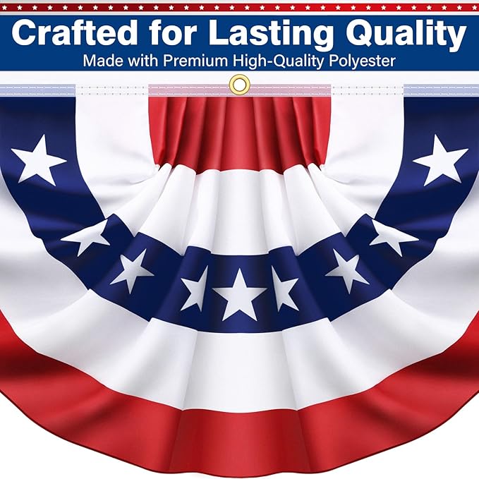3x6 Ft 3 Pack American Pleated Fan Flag, Patriotic Half Fan Banner American Flag Decoration Bunting for Outside Red White and Blue Decor Independence Day Memorial Day 4th of july Decorations