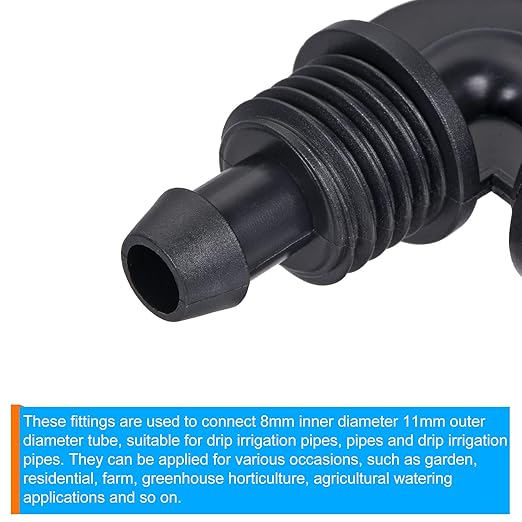 MECCANIXITY Drip Irrigation Elbow Barbed Fitting 8mm/11mm Tubing for Garden Drip Tape Tubing Sprinkler System Black Pack of 15