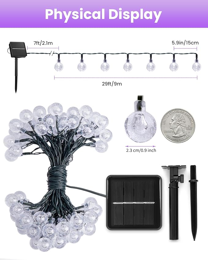 Brightown Purple Solar Halloween Lights Outdoor 60 Led 36 Feet Crystal Globe String Lights with 8 Lighting Modes, Waterproof Solar Powered Patio Lights for Garden Yard Porch Decor (Purple)