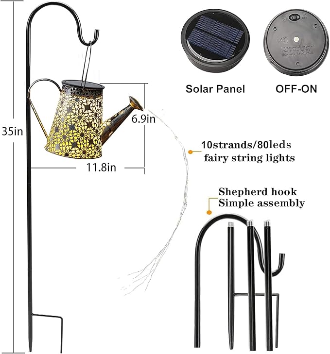 VOOKRY Solar Watering Can Lights, 2 Pack Large Hanging Solar Lights Outdoor Waterproof Garden Decor Outside for Patio Yard Porch Lawn Landscape Gardening Gifts for Mom Women Grandma Birthday