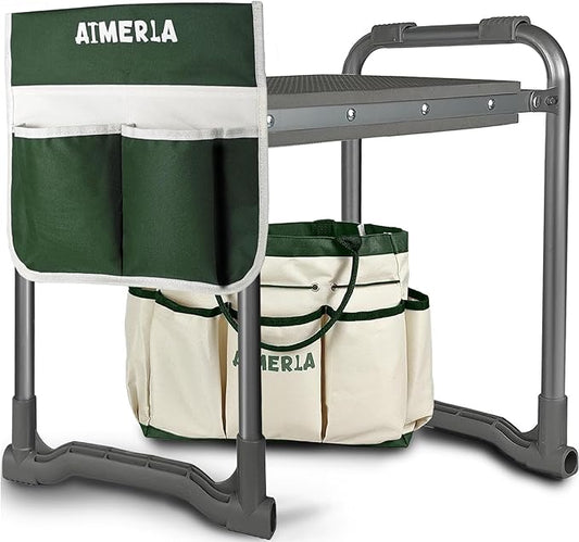 Foldable Garden Kneeler Seat Heavy Duty [Upgraded Widened Thick Kneeling Pad] Garden Stool with Large Garden Tool Bags with Pockets - Portable Garden Bench Gardening Gifts for Parents