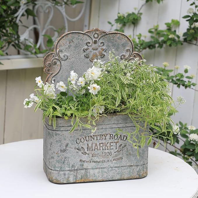 All Chic Metal Wall Planter Wall Mount Planter Wall Metal Hanging Planter Wall Vases for Flowers Planters for Outdoor Plants for Farmhouse Wall Decor (Rustic)